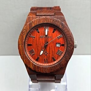 Mens Bewell Zebra Wood 45mm Date Watch Analog Quartz Lightweight Handmade Unique
